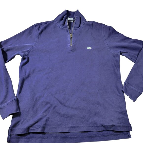 LACOSTE Sweater Mens 5 Blue 1/4 Zip Pullover  Long Sleeve Pockets Preppy Flaw* - Picture 1 of 9